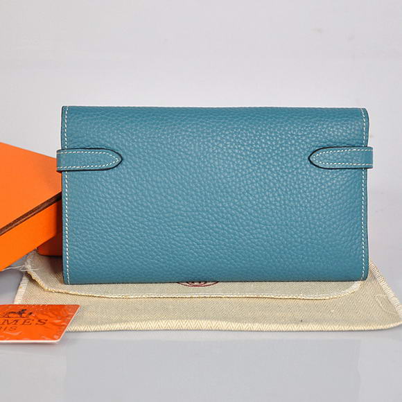 High Quality Hermes Kelly Wallet Togo Leather Bi-Fold Purse A708 Blue Fake